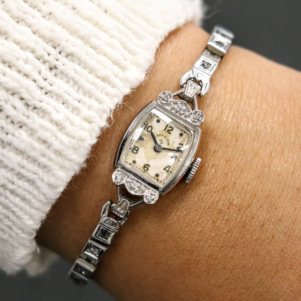 14k White Gold Vintage Ladies Hamilton Watch. Nice Diamonds.