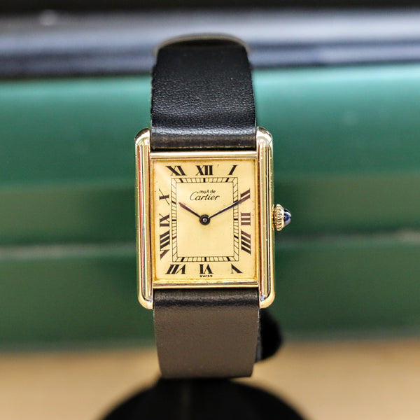 Must de Cartier Tank Watch 925 Gold Plated Case 23x30mm Roman