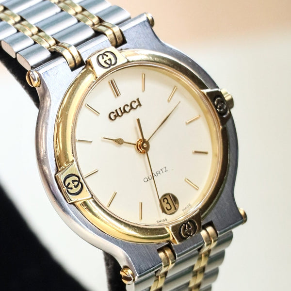 【専用】GUCCI 腕時計 9000M 日付表示付き GUCCI 9000M Watch Date Indicator Two-Tone Case & Bracelet Swiss