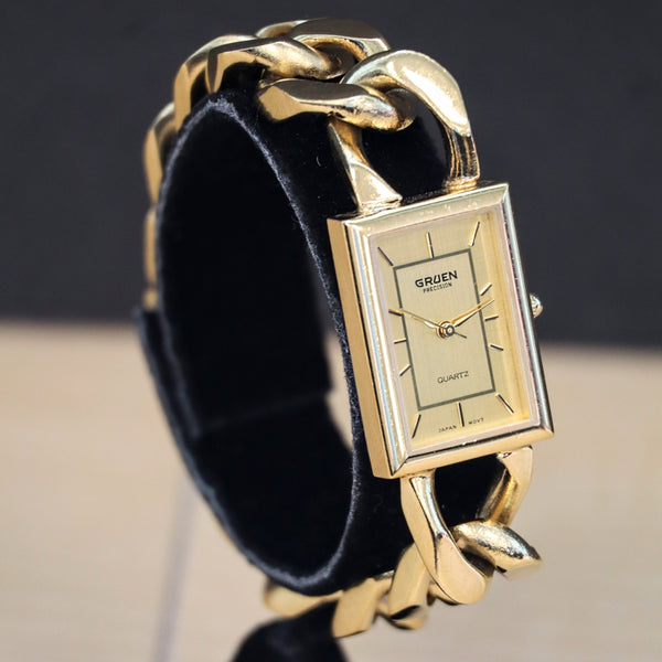 GRUEN Precision Quartz Ladies Watch Gold Plated Link Chain  display picture 2
