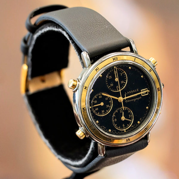 1994 Seiko LASSALE Alarm Chronograph Watch 7T32-6B39 Black Dial