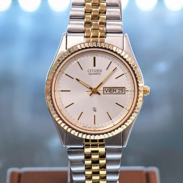 Vintage CITIZEN Quartz CQ Watch Day/Date ALL Two-Tone S.S. - 6100