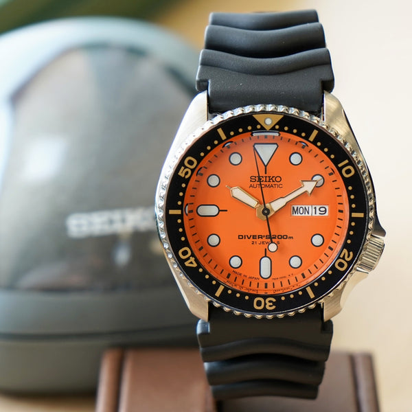SEIKO Automatic Diver 200M Watch SKX011J Orange Dial Wristwatch