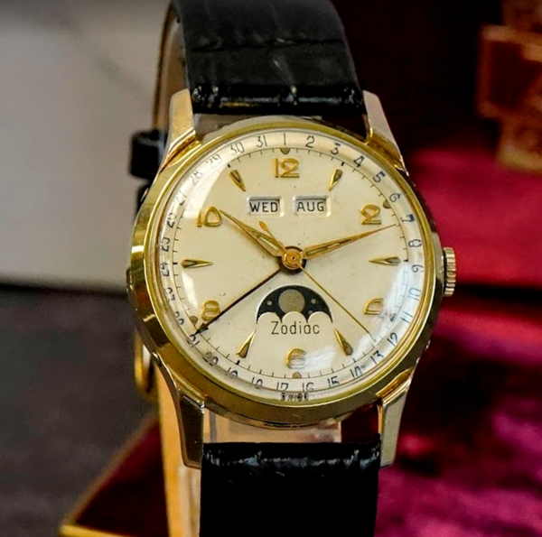 Zodiac Triple Date Moonphase Watch Ref 1721 Vintage 1950s Box