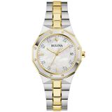 Classic Bulova Prestige Women’s Watch 98P234 Date MOP & Diamond Dial 32mm ALL 2-Tone S.S.