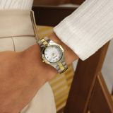 Classic Bulova Prestige Women’s Watch 98P234 Date MOP & Diamond Dial 32mm ALL 2-Tone S.S.