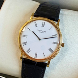 1990s Patek Philippe Calatrava Watch 3520D 18K Gold 32mm Hobnail Bezel - Cal. 177 18 Jewels ADJ. Ultra-Thin
