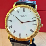 1990s Patek Philippe Calatrava Watch 3520D 18K Gold 32mm Hobnail Bezel - Cal. 177 18 Jewels ADJ. Ultra-Thin