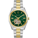 Bulova Surveyor Automatic Watch 98A338 Green Dial 21 Jewels 39mm ALL 2-Tone S.S.