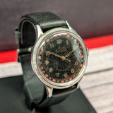 1940s Mido Multifort black dial with gold Arabic numerals