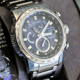 CITIZEN World Time A-T Watch Ref. AT9070-51L Eco-Drive Date Indicator Radio Controlled Wristwatch Box & Extra Links!