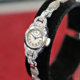 MOVADO Ladies Wristwatch Platinum Case & Fancy Lugs w/Diamonds 17 Jewels Swiss Watch
