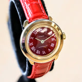 Ladies TIMEX Mechanical Watch Red Dial Vintage Wristwatch 26mm Water Resistant
