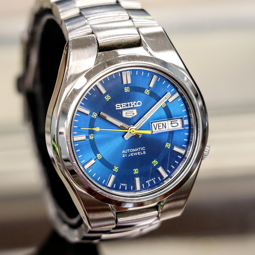 2016 SEIKO 5 Automatic Watch 21 Jewels 7S26-02F0 Blue Dial Display Bac ...