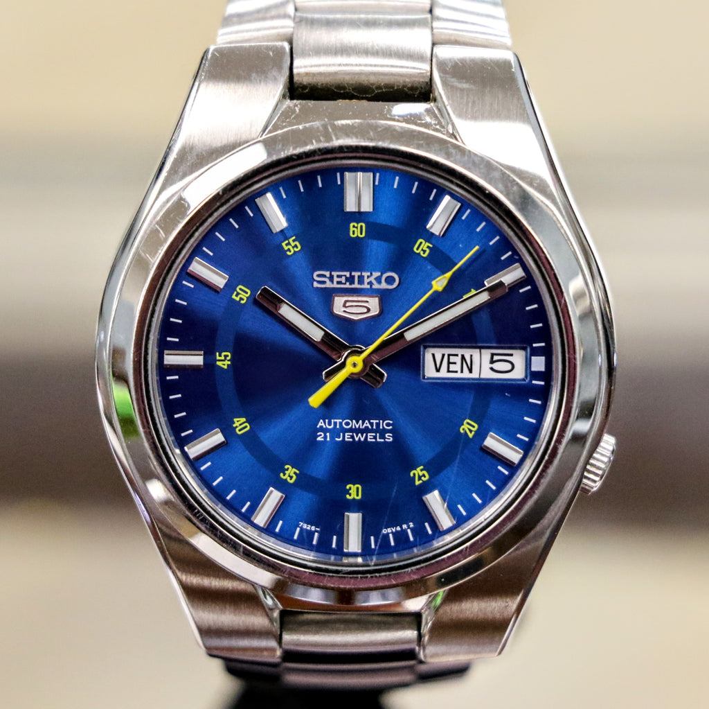 2016 SEIKO 5 Automatic Watch 21 Jewels 7S26-02F0 Blue Dial Display Bac ...