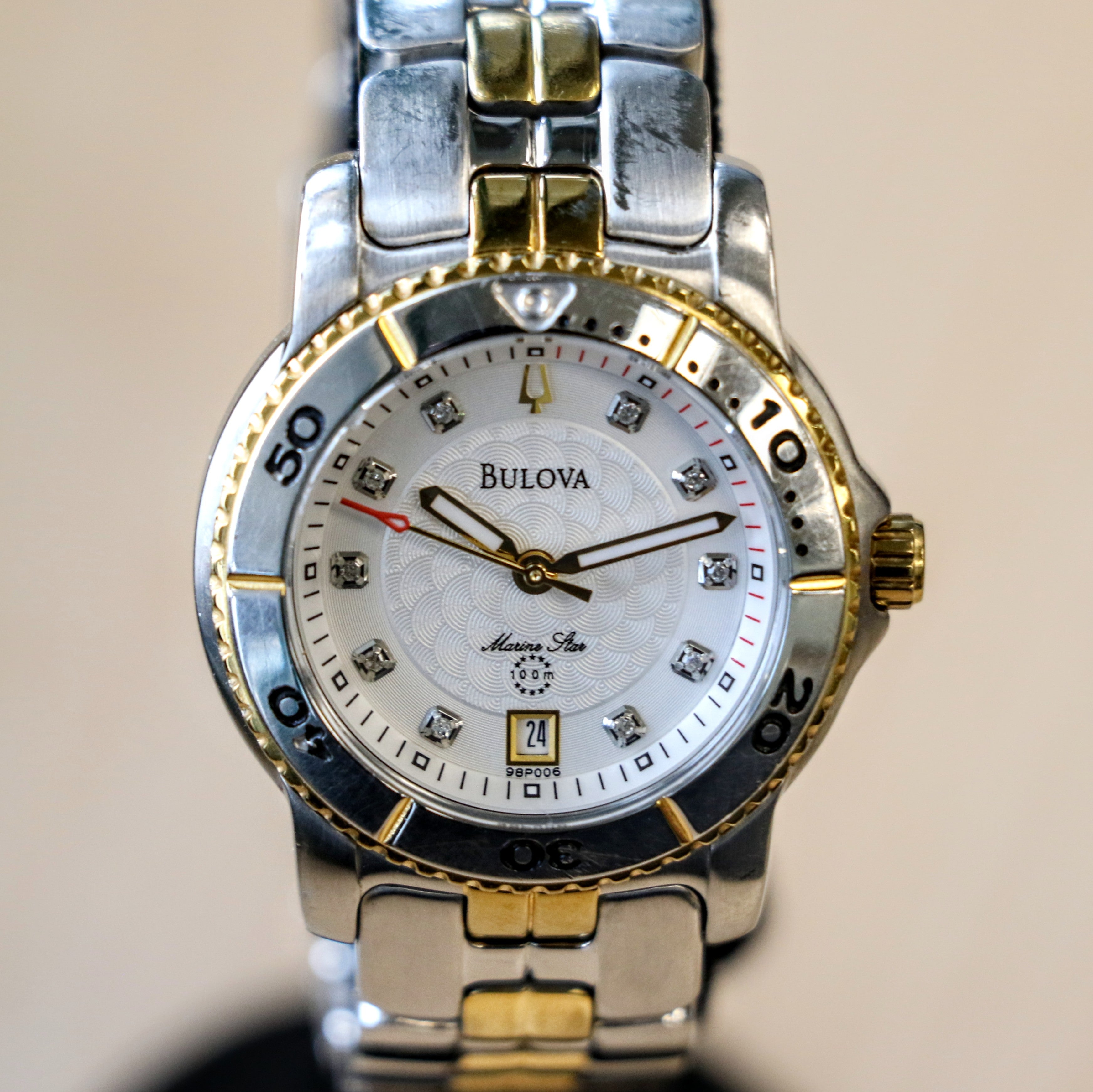 2008 BULOVA Marine Star 100m Date Indicator Diamond Dial Two-Tone