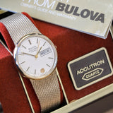 1981 BULOVA Accutron Quartz Day/Date Corporate Gift Mesh Bracelet & Box - All Original