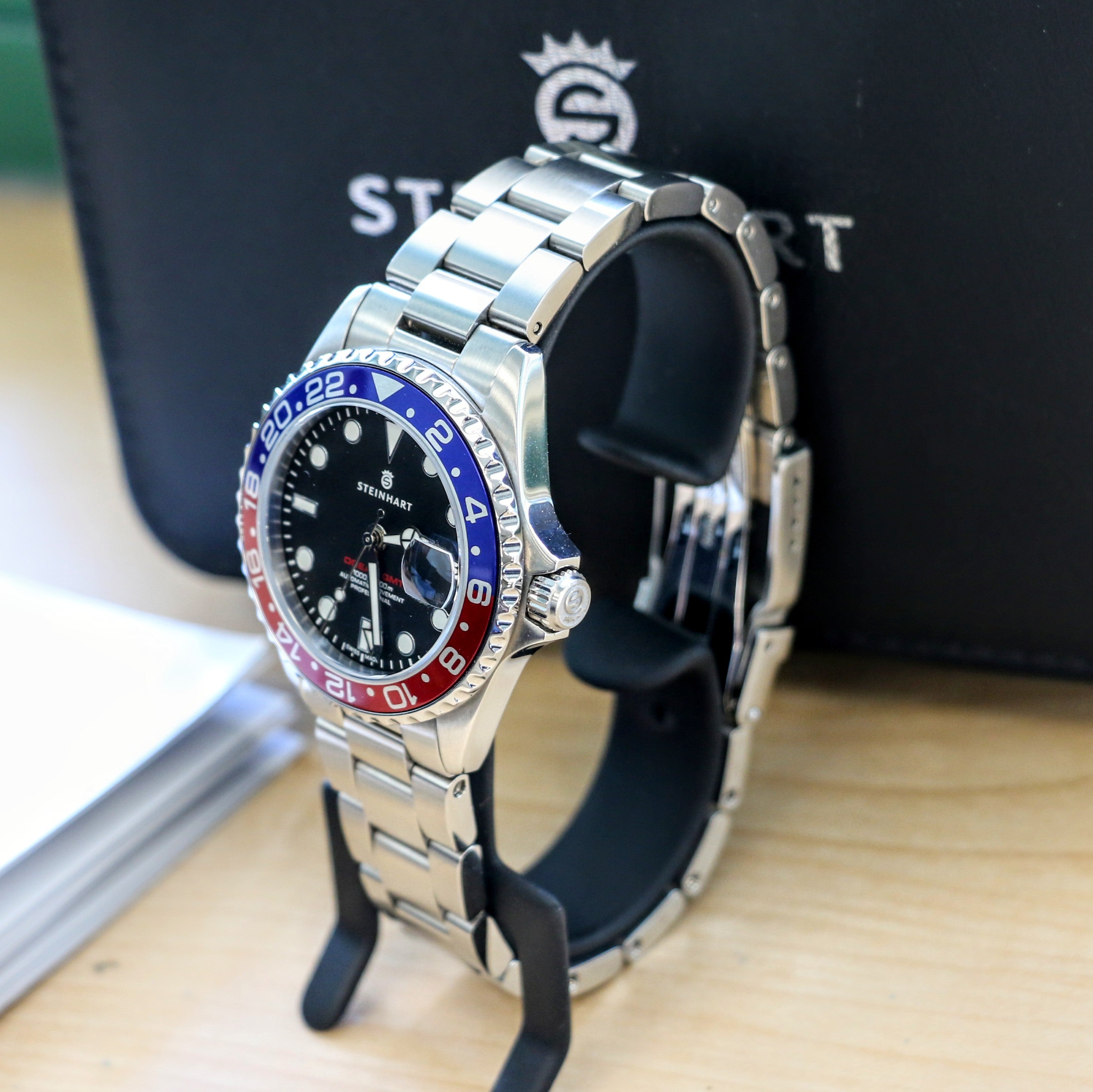 Steinhart Ocean 39 GMT Automatic Watch RED-BLUE Pepsi Bezel ALL