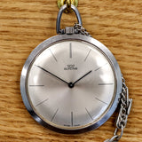 1950's GLYCINE Pocket Watch 17 Jewels Cal. AV 423 Swiss Made - ULTRA Thin w/PW Chain