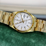 1985 ROLEX Oyster Perpetual Date 34mm Wristwatch Ref. 15505 Cal. 3035 27 Jewels Roman Numerals Dial Vintage Watch