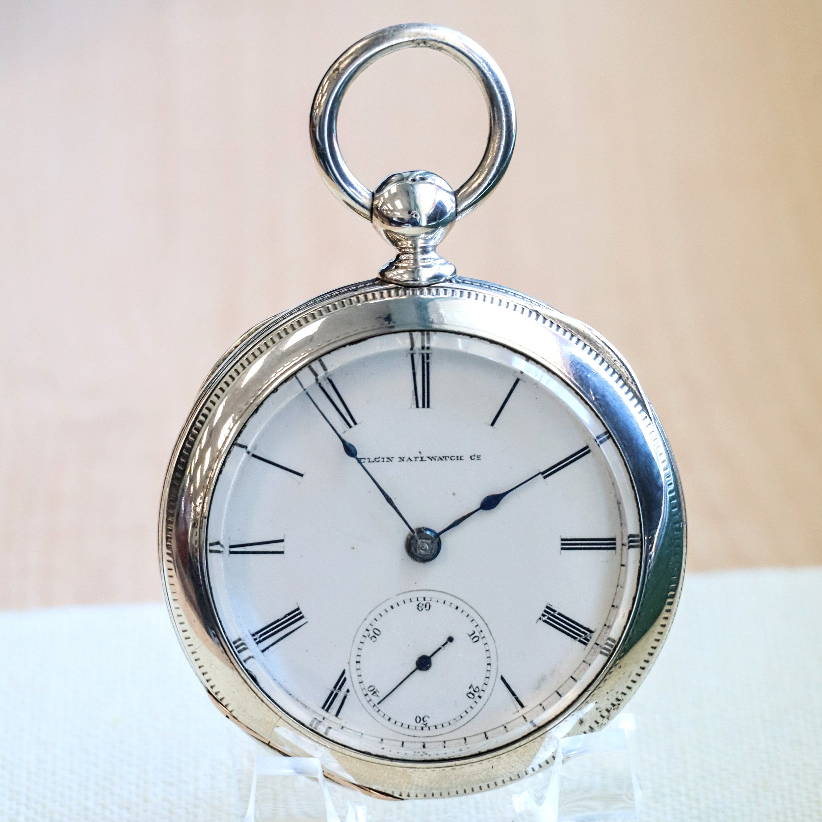 1884 ELGIN Pocket Watch Openface 18s Grade Key Wind Jewels Coin Silver Case