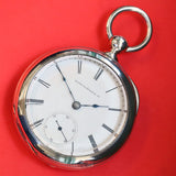 1884 ELGIN Pocket Watch Openface 18s Grade 7 Key Wind 7 Jewels Coin Silver Case