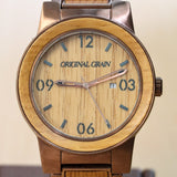 ORIGINAL GRAIN Wood Watch "The Barrel" Date Indicator 46mm Wristwatch S.S.