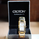 Vintage Croton Quartz Watch Two-Tone Tank Case & Bracelet 23K Gold Plated - IN BOX!