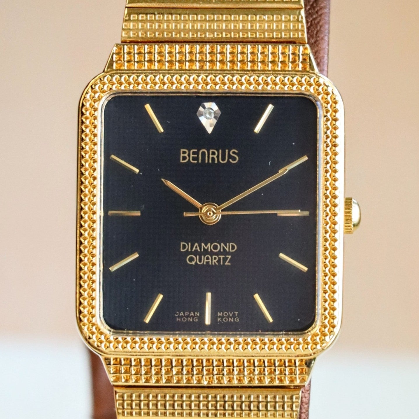 NOS Vintage BENRUS Diamond Quartz Watch Tank Case ALL Original