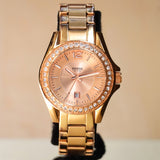 FOSSIL Ladies Mini Glitz Watch Date Indicator Diamond Bezel All Rose Gold S.S. - ES-2889 Box & Papers!