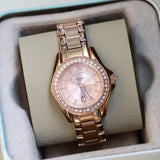 FOSSIL Ladies Mini Glitz Watch Date Indicator Diamond Bezel All Rose Gold S.S. - ES-2889 Box & Papers!