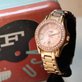 FOSSIL Ladies Mini Glitz Watch Date Indicator Diamond Bezel All Rose Gold S.S. - ES-2889 Box & Papers!