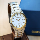 2014 SEIKO Solar Dress Watch Ref. SNE324 Date Wristwatch Two-Tone S.S. ALL Original, Box & Papers!