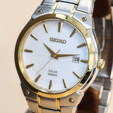 2014 SEIKO Solar Dress Watch Ref. SNE324 Date Wristwatch Two-Tone S.S. ALL Original, Box & Papers!