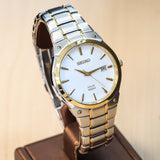 2014 SEIKO Solar Dress Watch Ref. SNE324 Date Wristwatch Two-Tone S.S. ALL Original, Box & Papers!