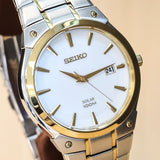 2014 SEIKO Solar Dress Watch Ref. SNE324 Date Wristwatch Two-Tone S.S. ALL Original, Box & Papers!