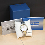 2014 SEIKO Solar Dress Watch Ref. SNE324 Date Wristwatch Two-Tone S.S. ALL Original, Box & Papers!