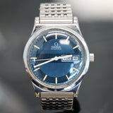 1972 OMEGA Automatic Watch Day/Date Blue Textured Dial Wristwatch Ref. 1660120 ALL S.S. Original Bracelet