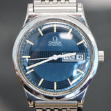 1972 OMEGA Automatic Watch Day/Date Blue Textured Dial Wristwatch Ref. 1660120 ALL S.S. Original Bracelet