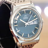 1972 OMEGA Automatic Watch Day/Date Blue Textured Dial Wristwatch Ref. 1660120 ALL S.S. Original Bracelet