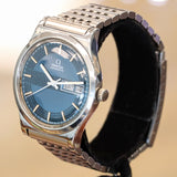 1972 OMEGA Automatic Watch Day/Date Blue Textured Dial Wristwatch Ref. 1660120 ALL S.S. Original Bracelet