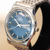 1972 OMEGA Automatic Watch Day/Date Blue Textured Dial Wristwatch Ref. 1660120 ALL S.S. Original Bracelet