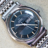 1972 OMEGA Automatic Watch Day/Date Blue Textured Dial Wristwatch Ref. 1660120 ALL S.S. Original Bracelet