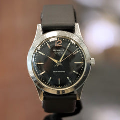 1960s BENRUS 3-Star Self-Winding Watch 17 Jewels Black Dial Model