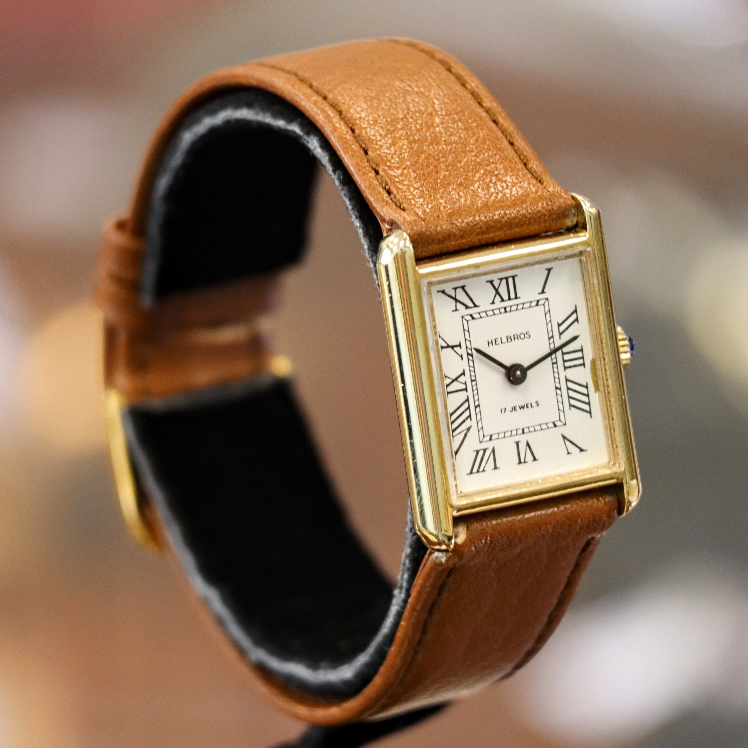 Vintage HELBROS Tank Watch 17 Jewels Mechanical Wristwatch Cal