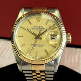 1987 Rolex 16013 Datejust 36 Watch Two-Tone Gold Linen Dial Wristwatch Jubilee Bracelet