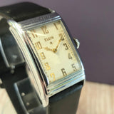 1934 Elgin Art Deco Rectangular Wristwatch 7 Jewels Grade 488 Cream Dial Watch