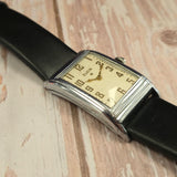 1934 Elgin Art Deco Rectangular Wristwatch 7 Jewels Grade 488 Cream Dial Watch