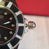 Bulova Accu Swiss Ladies Watch 65R156 Mirador Diamond Date 36mm Ceramic Wristwatch