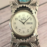Vintage NICOLET Quartz Watch Day/Date on a BK.SPENCER Sterling Silver and Turquoise Cuff Band